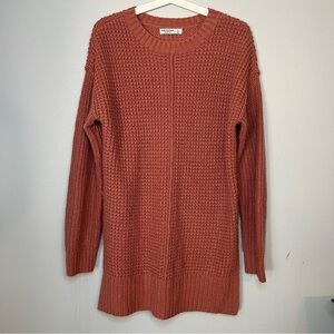 Arizona Jean Co Women's Knit Sweater Pink Sz M Stretch Waffle Longline Boho fall
